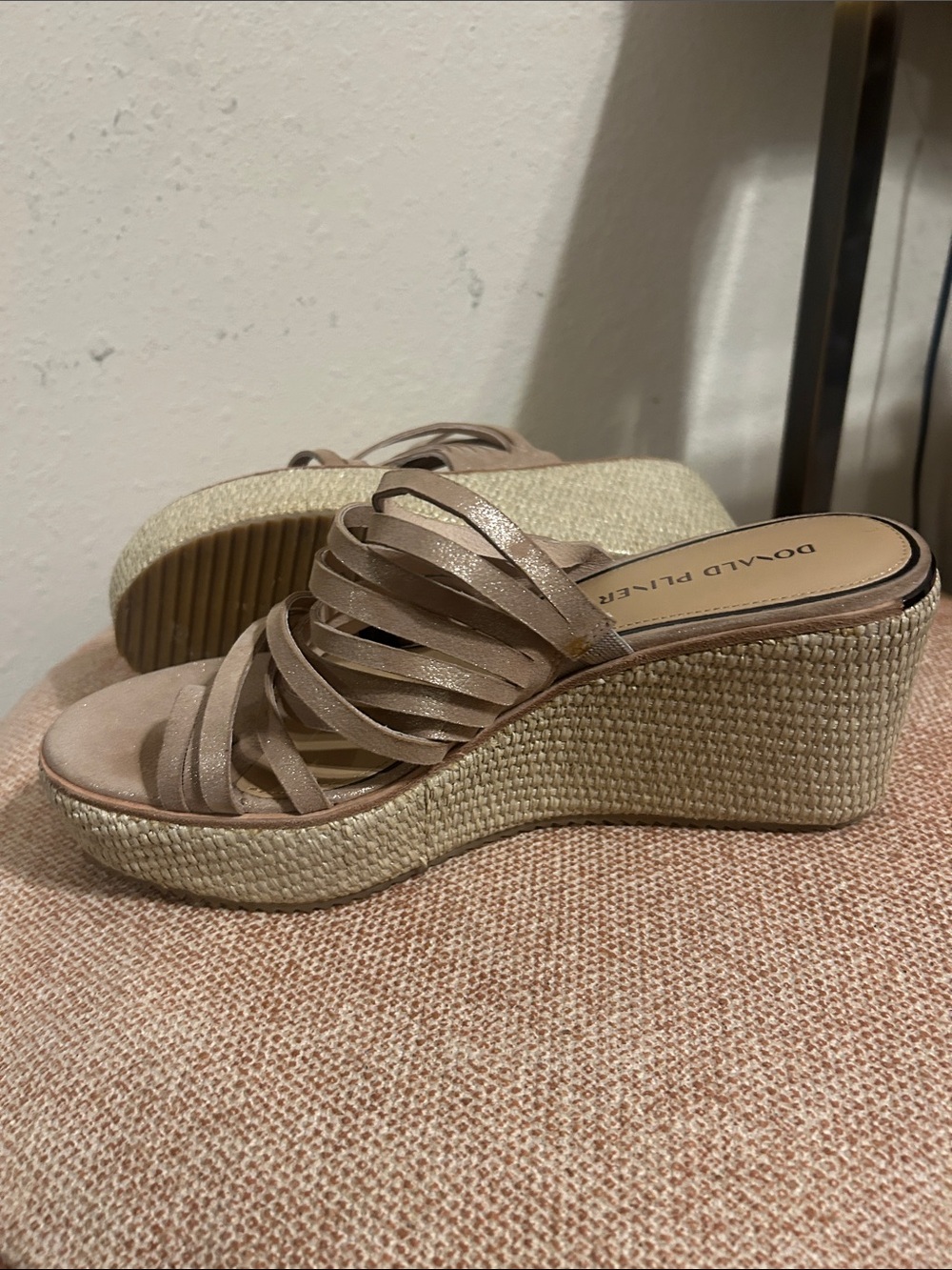 Donald J. Pliner Taupe Strappy Wedge Espadrille Sandals